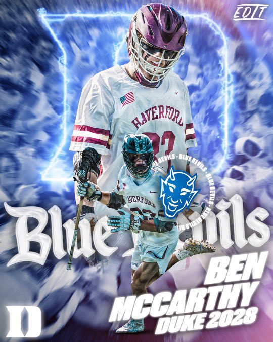 Ben McCarthy (@benmccarthy10_) on Twitter photo Honored to announce I have committed to Duke University to play division one lacrosse! Thank you to my Family, Brother, Coaches, and Teammates for pushing me to be my best! <a href="/FreedomLaxx/">Freedom Lacrosse</a> <a href="/Philly_Faceoff/">PhillyFaceoffLeague</a> <a href="/fords_lacrosse/">Fords Lacrosse</a> <a href="/ascensionlax/">Ascension Lacrosse Academy</a> <a href="/Faceoff_Academy/">TheFaceoffAcademy</a> <a href="/DukeMLAX/">Duke Men's Lacrosse</a> 🔵😈 Honored to announce I have committed to Duke University to play division one lacrosse! Thank you to my Family, Brother, Coaches, and Teammates for pushing me to be my best! <a href="/FreedomLaxx/">Freedom Lacrosse</a> <a href="/Philly_Faceoff/">PhillyFaceoffLeague</a> <a href="/fords_lacrosse/">Fords Lacrosse</a> <a href="/ascensionlax/">Ascension Lacrosse Academy</a> <a href="/Faceoff_Academy/">TheFaceoffAcademy</a> <a href="/DukeMLAX/">Duke Men's Lacrosse</a> 🔵😈