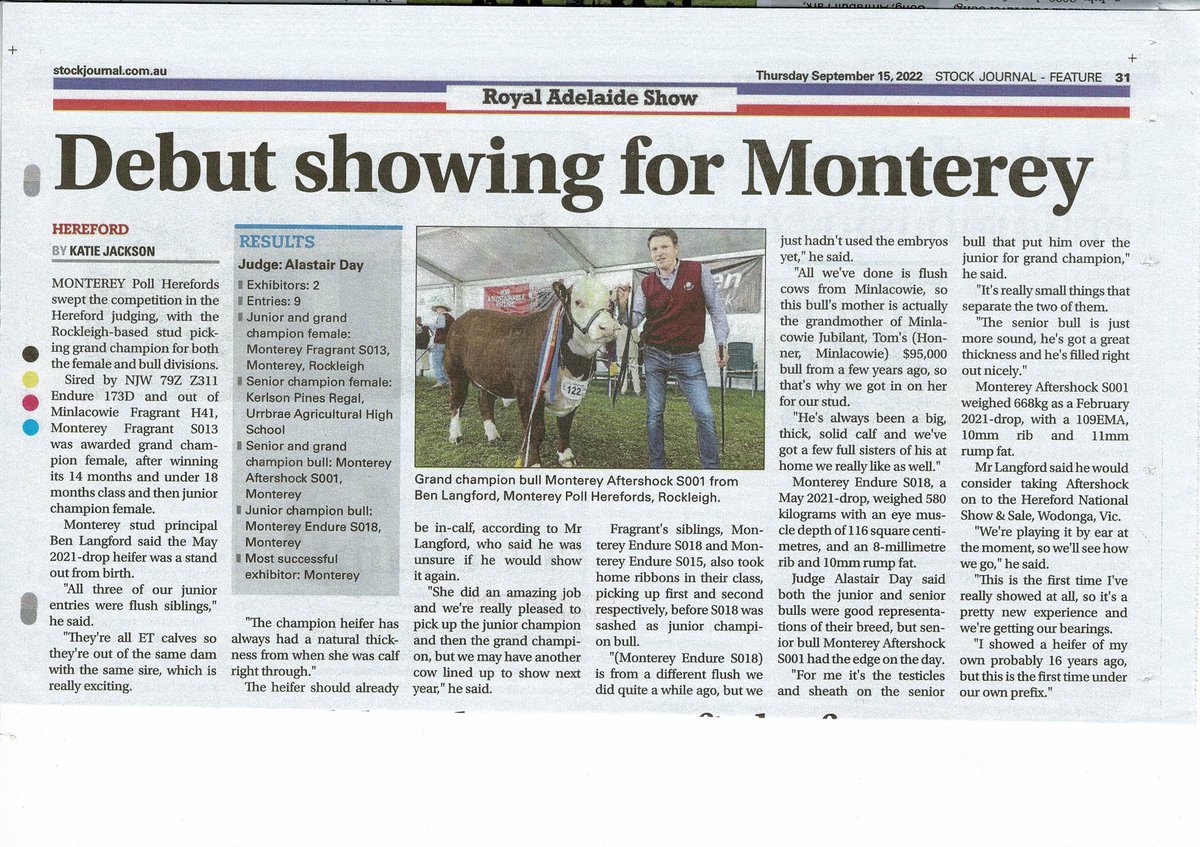 Our Royal Adelaide Show results.