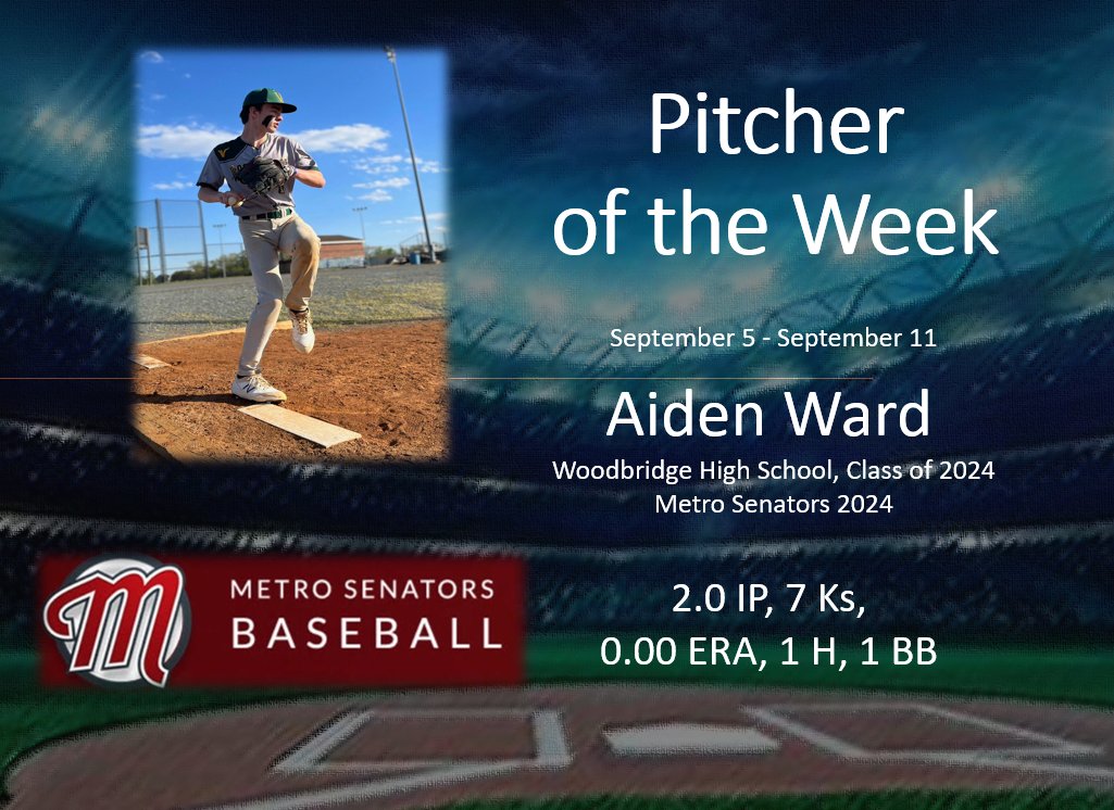 Pitcher of the Week (Sep. 5- Sep. 11) 
Aiden Ward (<a href="/AidenWard2024/">Aiden</a>) of the Metro 2024 team