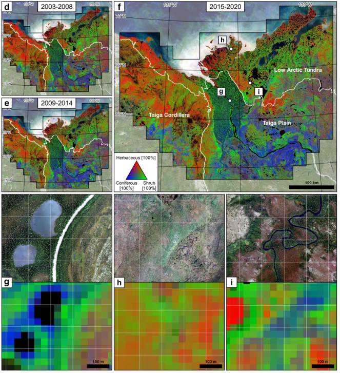 Regression-based unmixing using all available #Landsat data 1984 - 2020. Shrub cover up 📈 1.4–4.2% across ecoregions.
Nill et al. Arctic shrub expansion revealed by Landsat-derived multitemporal vegetation cover fractions in the Western Canadian Arctic. 
sciencedirect.com/science/articl…