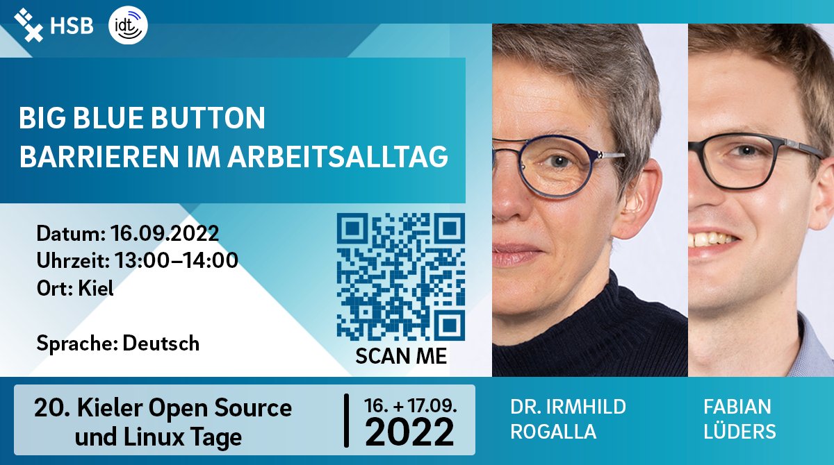 Für Online-Konferenzen greifen wir größtenteils auf die Open-Source-Anwendung "BigBlueButton" zurück. Besonders für Menschen mit Beeinträchtigung bietet der BBB hilfreiche Features. Dennoch stellen wir aber immer wieder Probleme fest, die wir im Vortrag darstellen.#inklusion #hsb