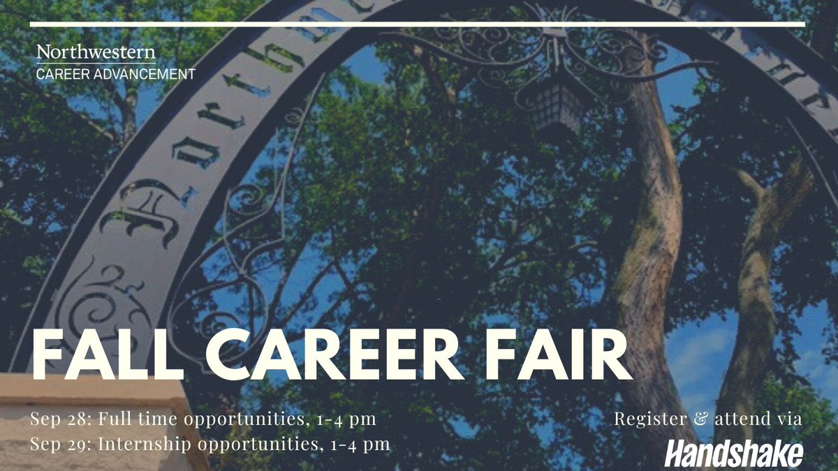 🐾 Happy Wildcat Welcome! Registration is open for the NCA Fall Career Fair! Register to start signing up for employer sessions. Sep 28: Full time day: spr.ly/6014MRah0 Sep 29: Internship day: spr.ly/6015MRahF #fallcareerfair #careerfairs #northwestern #career