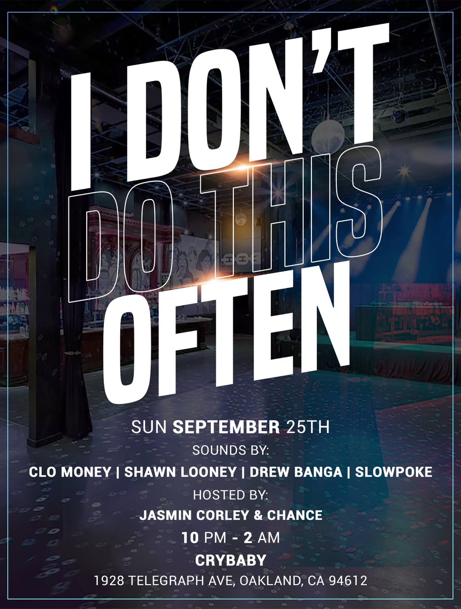 SUNDAY SEPT 25th we going up!!! <a href="/crybabyoakland/">The Litty Commitee</a> !!! I got <a href="/_TheRealCloClo/">Dj Clo Money</a> <a href="/djshawnlooney/">shawn looney</a> &amp; the goat <a href="/DjSlowpoke/">New IG: @1DjSlowpoke</a> with me !!! Hosted by <a href="/jasmincorley/">J@$Y FRE$H</a> &amp; <a href="/CFolks30/">Bior Flowers / Fiancé🦹🏾‍♂️👻🤙🏾</a> so you know we going all the way up ! linktr.ee/drewbanga get your tickets now !