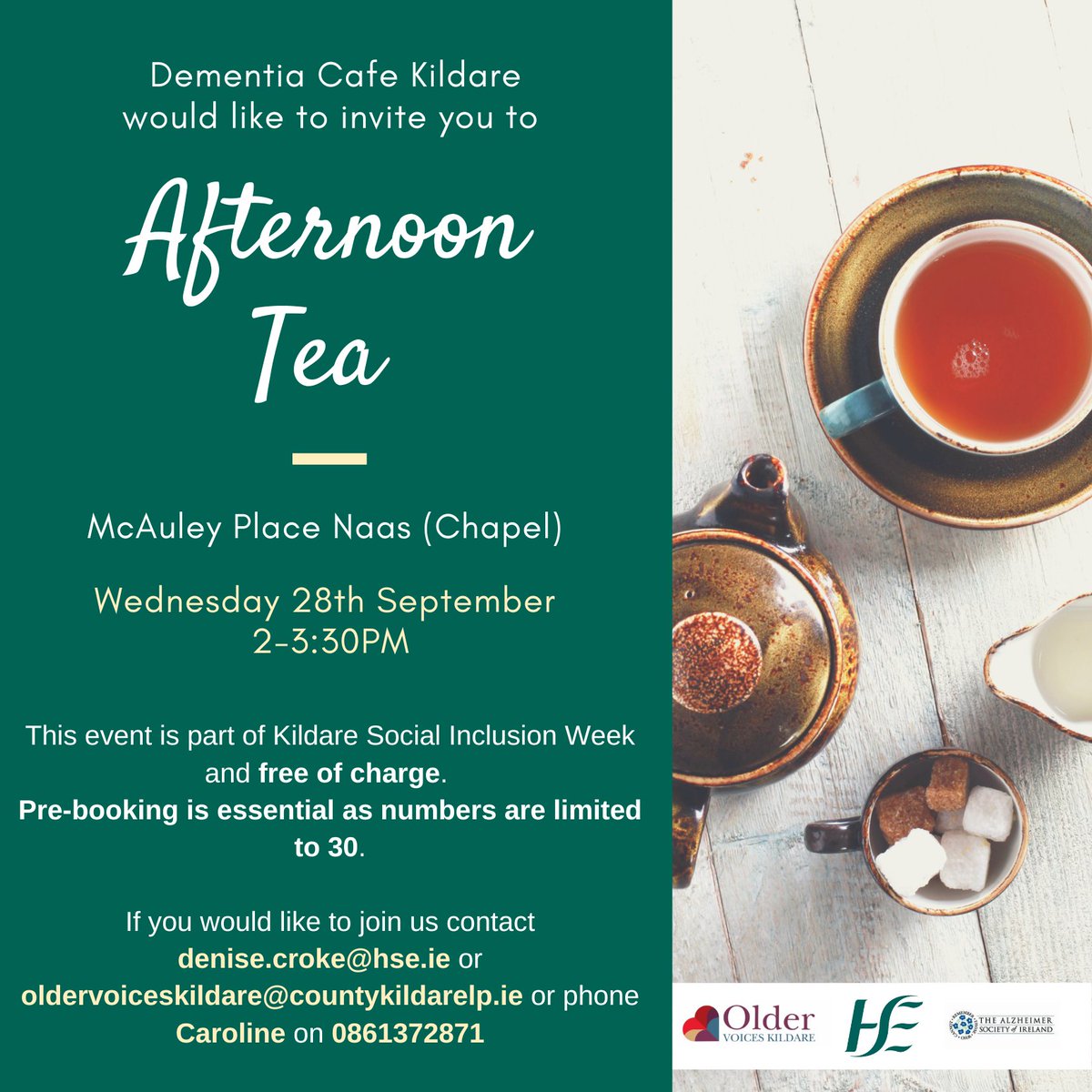 #demenagement #Alzheimer #understandtogether #socialinclusionweek #imincluded Relaunching Dementia Cafe Kildare face to face after 2 years with free afternoon tea. We would love to see you. @HSECHO7 @alzheimersocirl @Older_Voices @ICPOPIreland