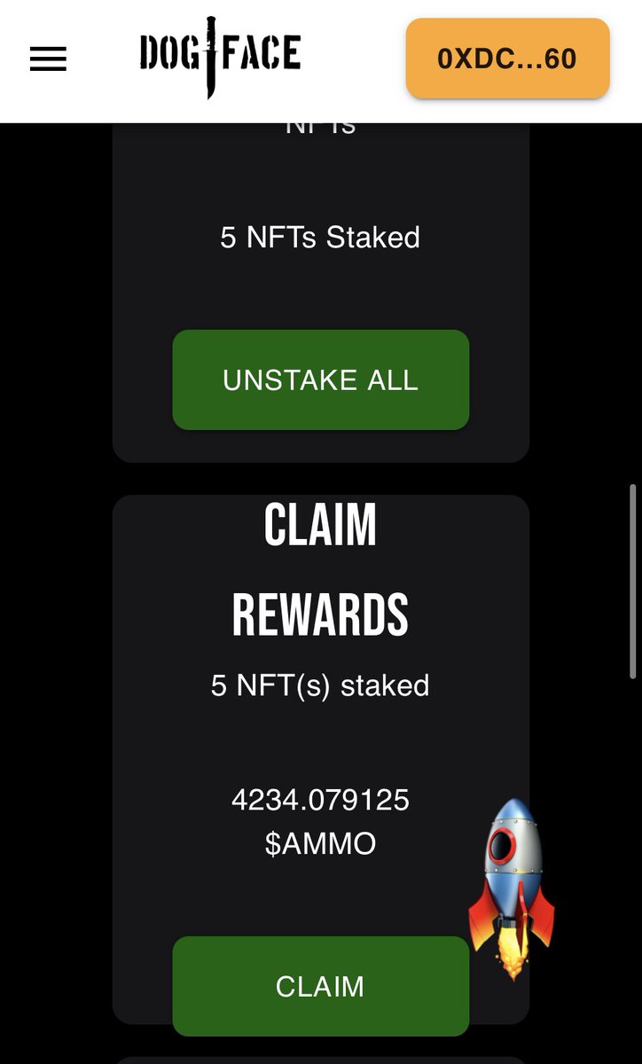 WakesessionsNFT's tweet photo. Damn….. 👀 check this out….just a couple of days earning $AMMO for staking my NFTs in the new staking engine on @dogfaceNFT it Pays to have these #NFTS #NFTProject #22to0 #veterans #helpingvets LFG #VeteranSupport #NFTCommmunity join the community https://t.co/LxsMFu02yp https://t.co/ptzgQrVwVP