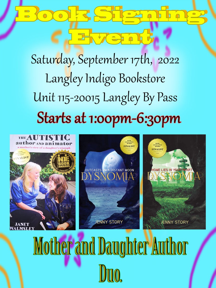 Our Book Signing this Saturday, details on poster, looking forward to seeing everyone and check out our Best Selling &amp; Award Winning Books and hear our story behind my book. We will be signing them, handing out personalized book marks, make it part of your weekend adventures. :)