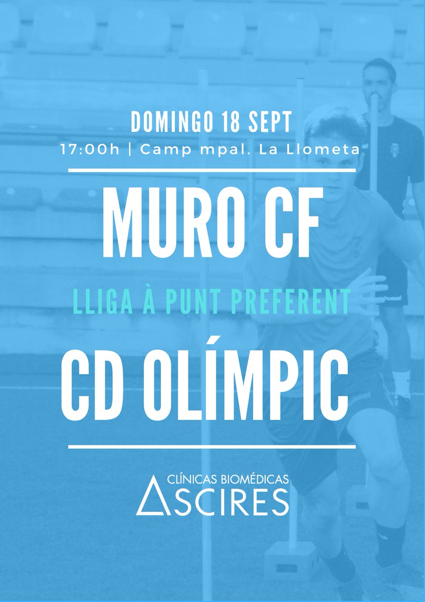 CD_Olimpic's tweet photo. ⚽️ Qᴜᴇ ᴇʟ ʀɪᴛᴍᴏ ɴᴏ ᴘᴀʀᴇ ⚽️
🏆 Jornada 3
🆚 Muro CF
🏟 Camp mpal. La Llometa
📍Muro de Alcoy
📅 Domingo 18 de septiembre
🕒 17:00 horas
#xàtiva #cdolímpic #LligaÀpuntPreferent #MuroCF #futbol https://t.co/CpWLwq9YG3
