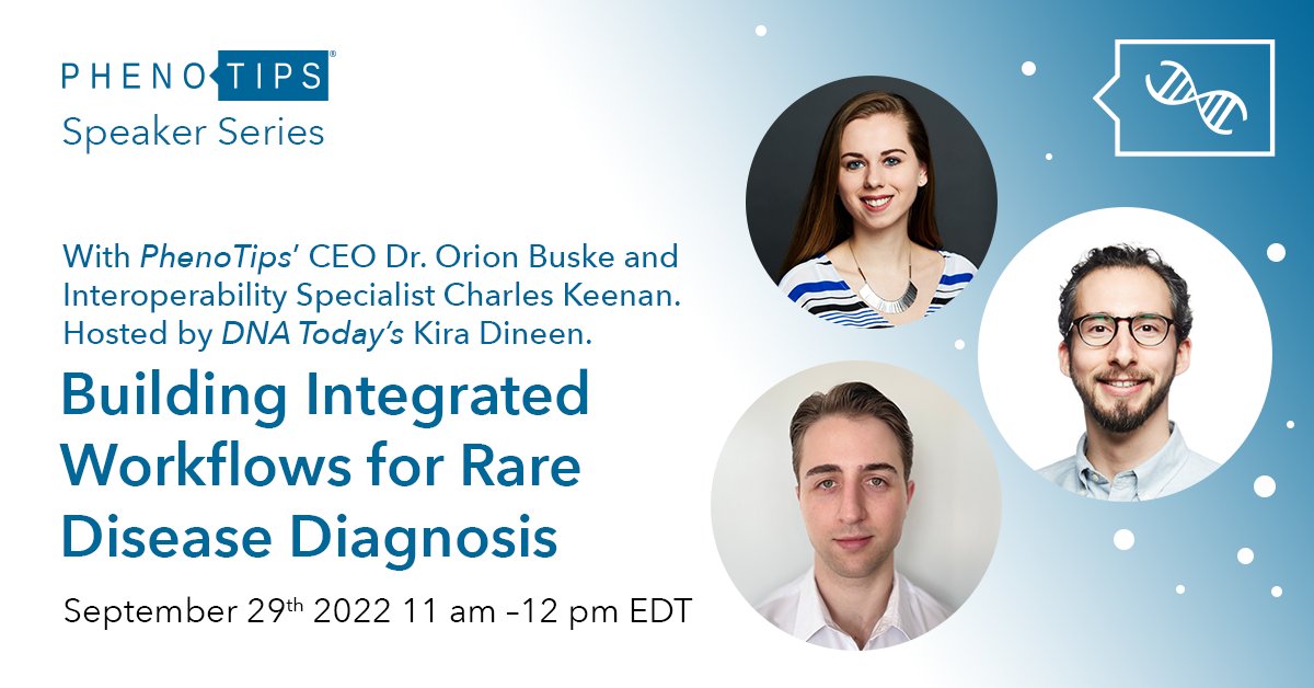 PhenoTips's tweet image. Just 2 weeks left to register for our #SpeakerSeries #webinar, &quot;Building #IntegratedWorkflows for #RareDisease Diagnosis&quot; featuring PhenoTips&apos; CEO @orionbuske &amp;amp; #Interoperability Specialist Charles Keenan. Hosted by @DNApodcast&apos;s @KiraDineen.

Reg. 4 free: bit.ly/3Lks3q0