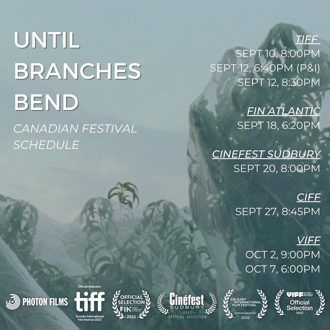 More screenings of Until Branches Bend and looking so forward to the screenings at Vancouver International Film Festival in October. 🙂Check out this psychological enviro thriller. Was a joy to have a role in this film and work with the best director, cast and crew!!