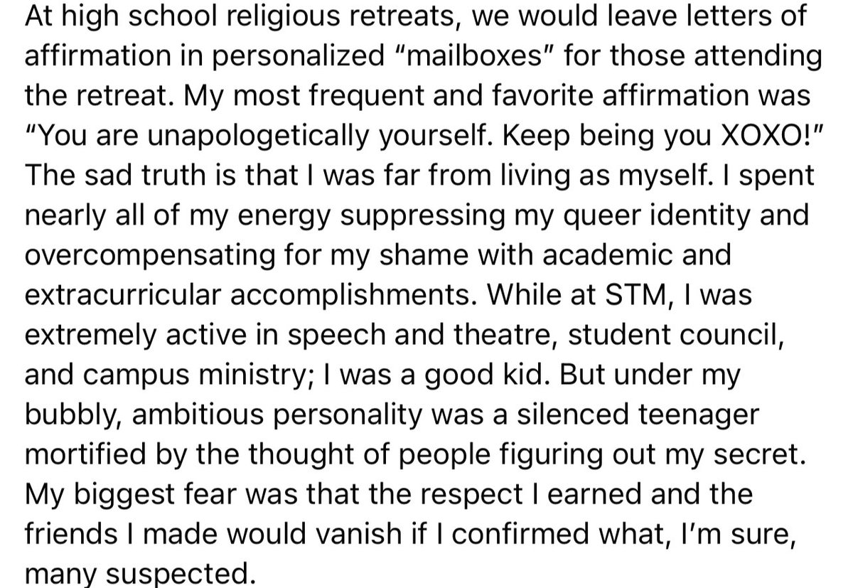 WeDemandMore1's tweet photo. “But under my bubbly, ambitious personality was a silenced teenager mortified by the thought of people figuring out my secret. My biggest fear was that the respect I earned and the friends I made would vanish if I confirmed what, I’m sure, many suspected.” Thomas Luke, C/O ‘16 https://t.co/1VMgGCueqt