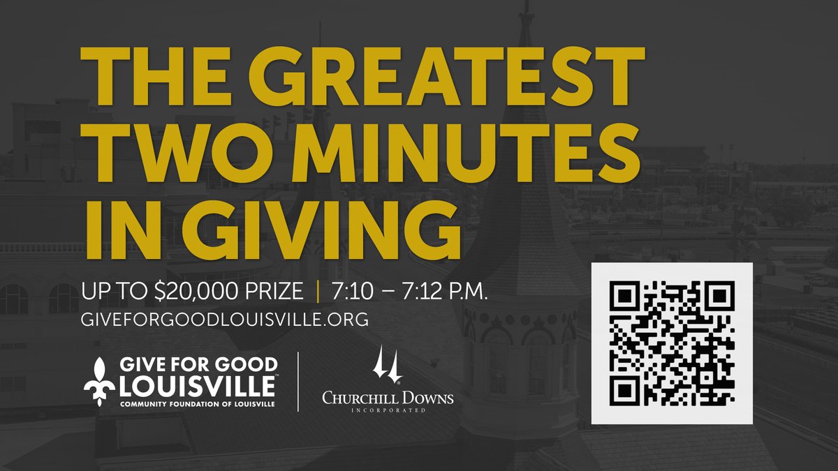 Churchill Downs PR (@derbymedia) on Twitter photo As a presenting sponsor for today's ninth annual Give for Good Louisville, <a href="/ChurchillDowns/">Churchill Downs</a> asks you to consider joining us in The Greatest Two Minutes in Giving. As a presenting sponsor for today's ninth annual Give for Good Louisville, <a href="/ChurchillDowns/">Churchill Downs</a> asks you to consider joining us in The Greatest Two Minutes in Giving.
