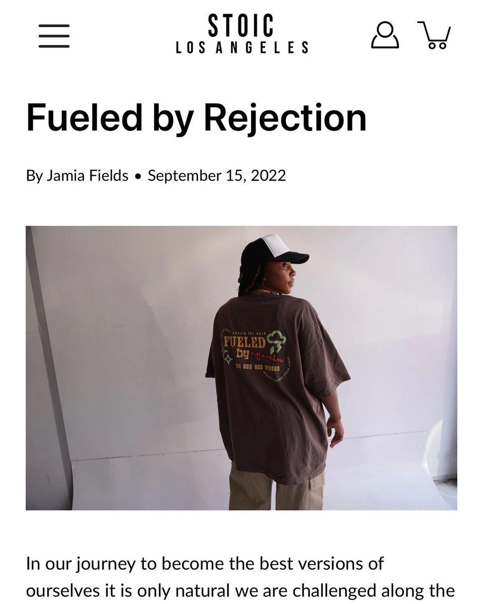 I’m excited to be on this journey of using fashion as a canvas to display messages with the intent of giving hope to those enduring life’s trials. 
-
Fueled by Rejection tee now available &amp; full blog live. StoicLosAngeles.com