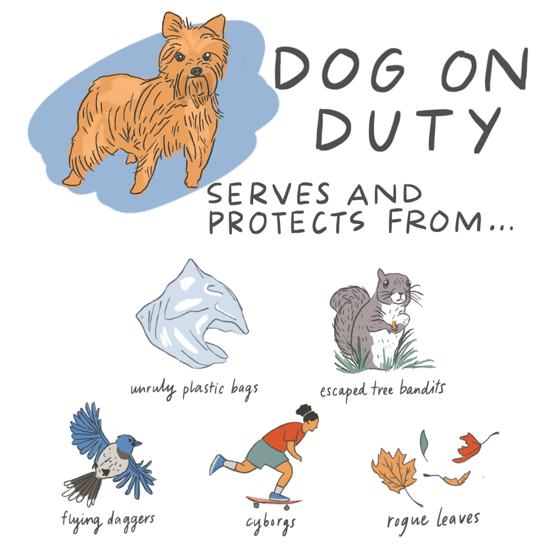 A dog must not be disturbed while on duty. The job is taken seriously between the hours of 9-5. Overtime is often taken as a result of dedication. Where would we be if it weren't for their commitment? 

#ToKnowThemIsToLoveThem #DoggoOnTheJobbo
@aly_illustrations