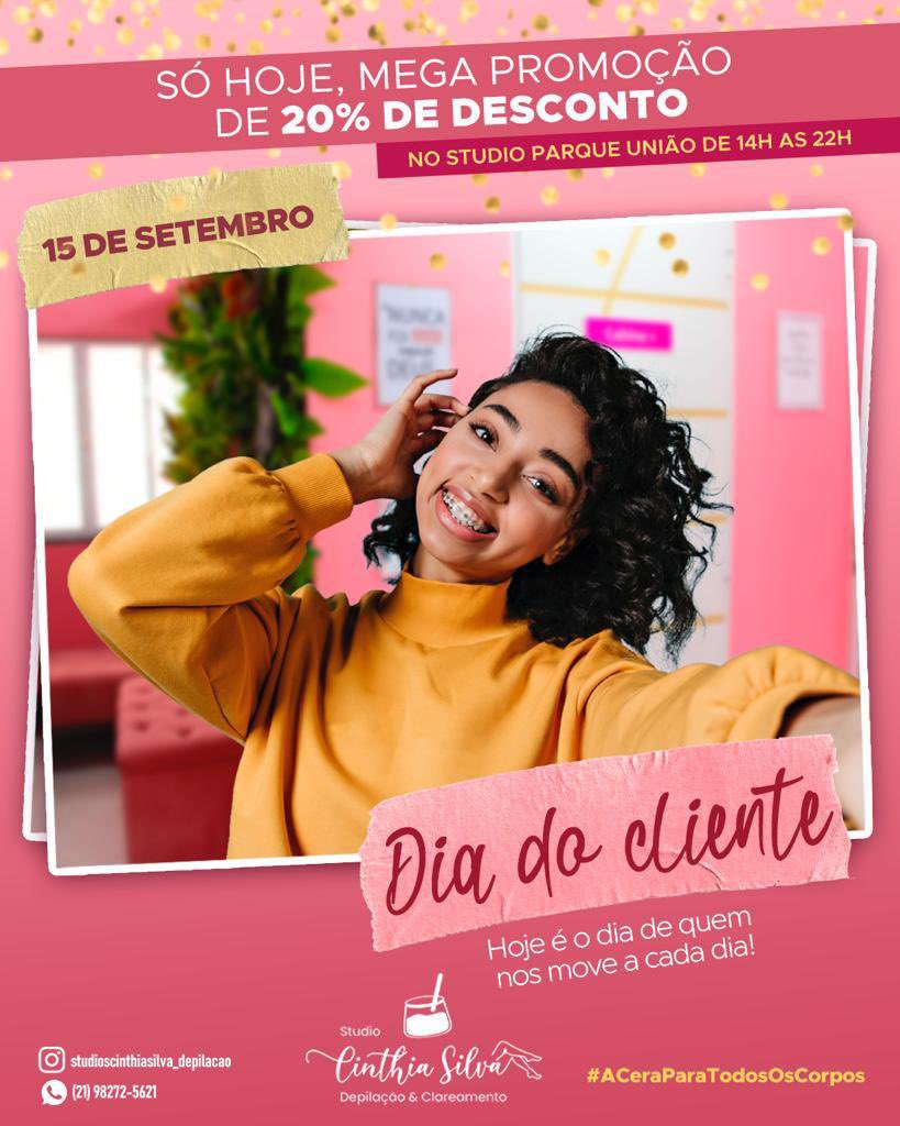 Só hoje, mega promoção de 20% de desconto (no studio Parque União de 14h as 22h)