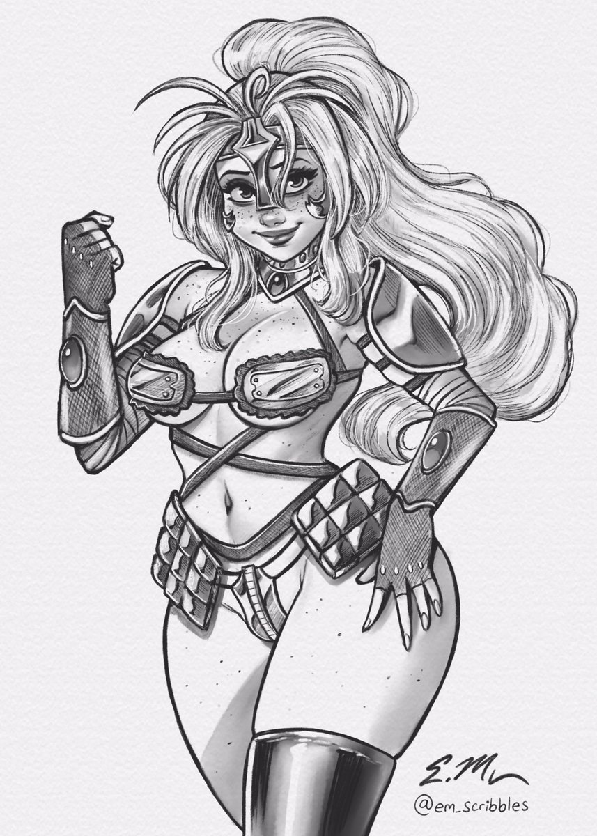 em_scribbles's tweet photo. Commission of the buyerโs original character. I donโt know how practical the armor is, but what do I know? ๐
.
.
.
#emscribbles #vicilla #berserker #originalcharacter #oc #pinup #cute #digitalart #commission #pencilsketch #procreate #ipadpro #metalbikini #armorbikini https://t.co/BYjyKNjIRs