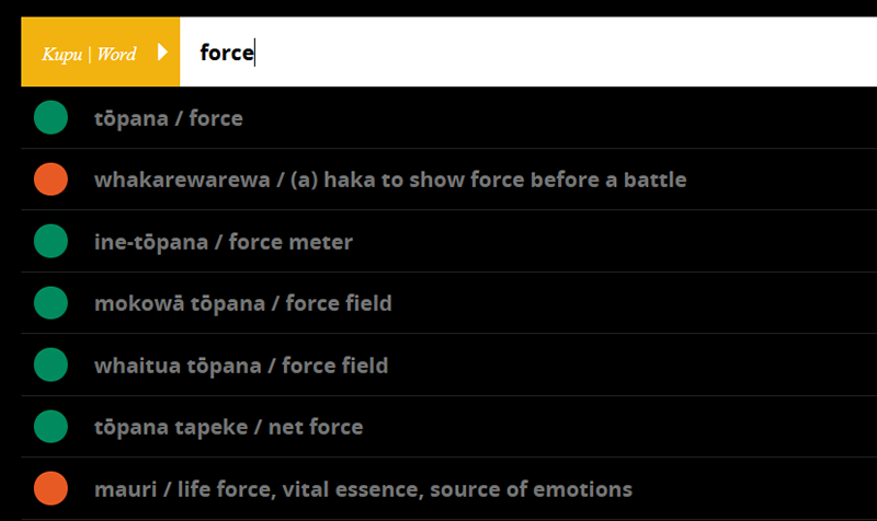 Sciencey te reo beginners can have fun tracking kupu meanings &amp; origins in Paekupu. EG: tōpana (force) is from tō (pull) &amp; pana (push), &amp; mauri is life force: paekupu.co.nz/word/topana You could try cell, oxygen, chem, earth… <a href="/NZScienceLearn/">Science Learning Hub</a> <a href="/crystalturners/">Crystal Turner</a>  @moriarty_ok <a href="/fabtknz/">Fiona Bolger</a>
