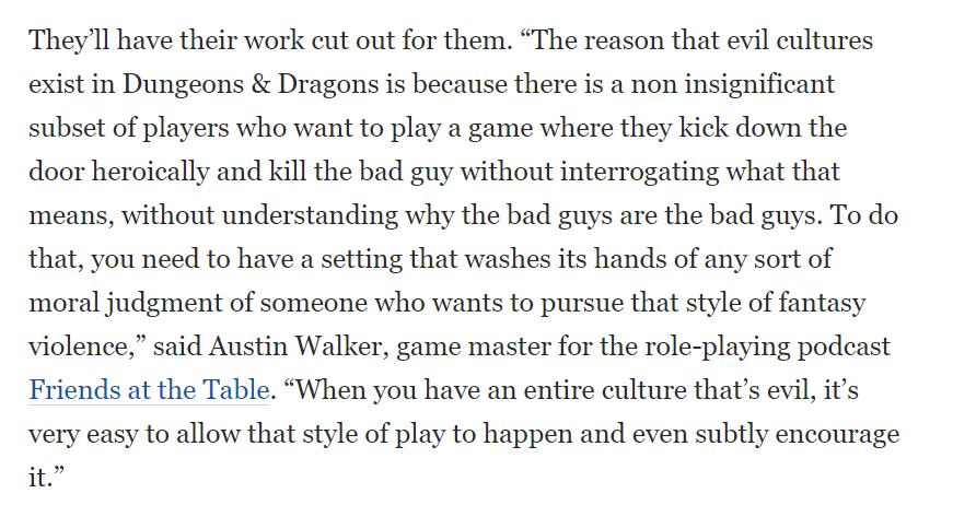 austin_walker's tweet photo. This commenter on Linda's story doesn't know it but they are literally identifying what I think is the core issue with D&amp;D and race that they're basically doing like an invert quote of what I told WaPo two years ago. https://t.co/wijY85xnv3