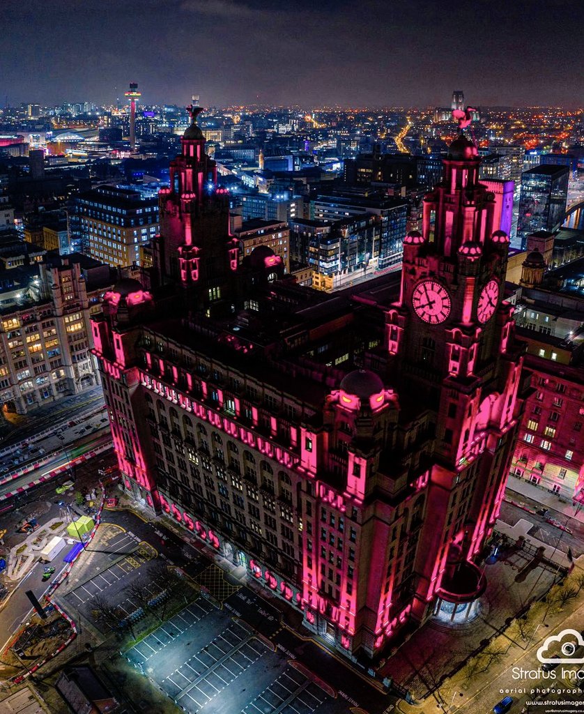 LFC_Chris6's tweet photo. Goodnight Reds R.I.P #OliviaPrattKorbel #YNWA Liver building lit up pink in her memory tonight ❤️😭 https://t.co/nSsbPUGra3