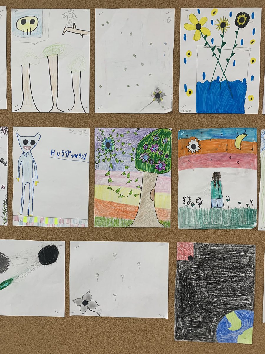 Grade4Loftus's tweet photo. Today we made our mark by creating different pieces of art using the same dot.  @hills_harvest https://t.co/9pawX4k9Ct