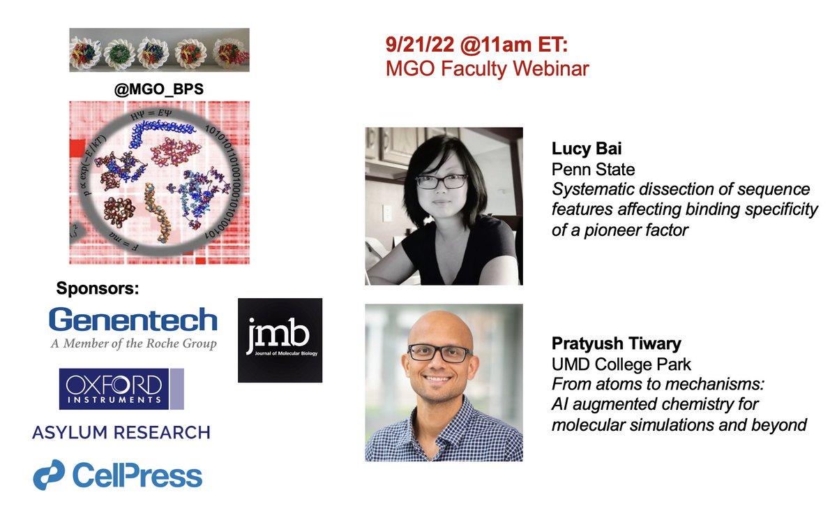 Multiscale Genome Organisation (@mgo_bps) on Twitter photo Gear up for our next MGO faculty webinar, featuring Prof. Lucy Bai <a href="/BaiLab_PSU/">Bai Lab PSU</a> and Prof. Pratyush Tiwary @tiwarylab: Wednesday, Sep 21th, 11 am ET. Register for zoom link here: latech.zoom.us/meeting/regist… Gear up for our next MGO faculty webinar, featuring Prof. Lucy Bai <a href="/BaiLab_PSU/">Bai Lab PSU</a> and Prof. Pratyush Tiwary @tiwarylab: Wednesday, Sep 21th, 11 am ET. Register for zoom link here: latech.zoom.us/meeting/regist…