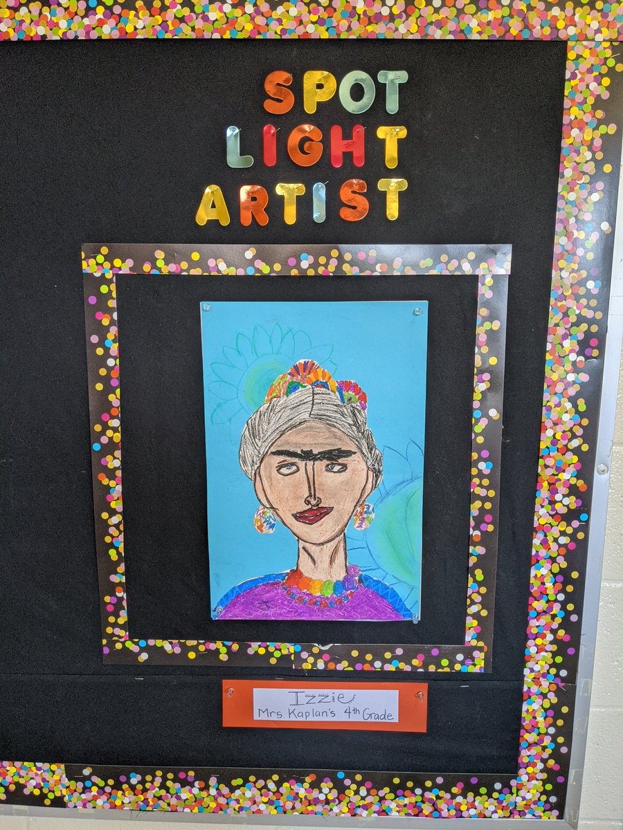 In 4th grade, my students are creating portraits of Frida Kahlo. Izzie in Mrs. Kaplan's class did an amazing rendition. <a href="/ChristianaES1/">Christiana ES</a>