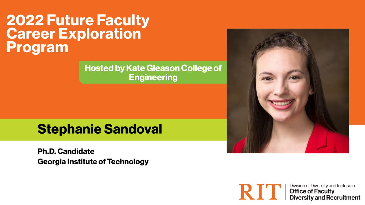 FacultyRecruit's tweet image. Welcome to Stephanie Sandoval as part of the 2022 #FutureFaculty Career Exploration Program. Stephanie is a first-gen Latina PhD candidate in Georgia Tech's @GTMSE5 researching electrochemistry. She is hosted by @_RITEngineering.

#facultydiversity #firstgendocs