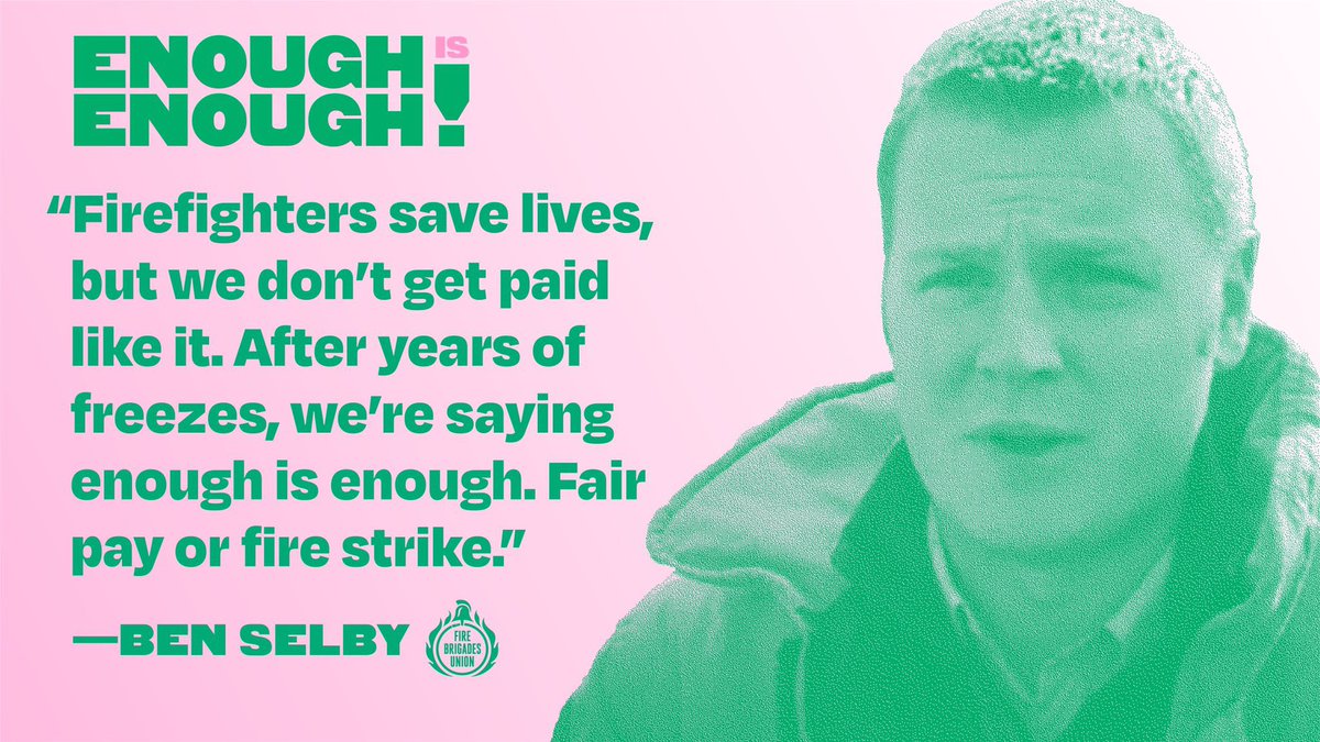 NEW: @FBUnational preparing to ballot for strike action following consultation in branches.

“Firefighters save lives, but we don’t get paid like it. Our message is simple: fair pay or fire strike.” 

#EnoughIsEnough