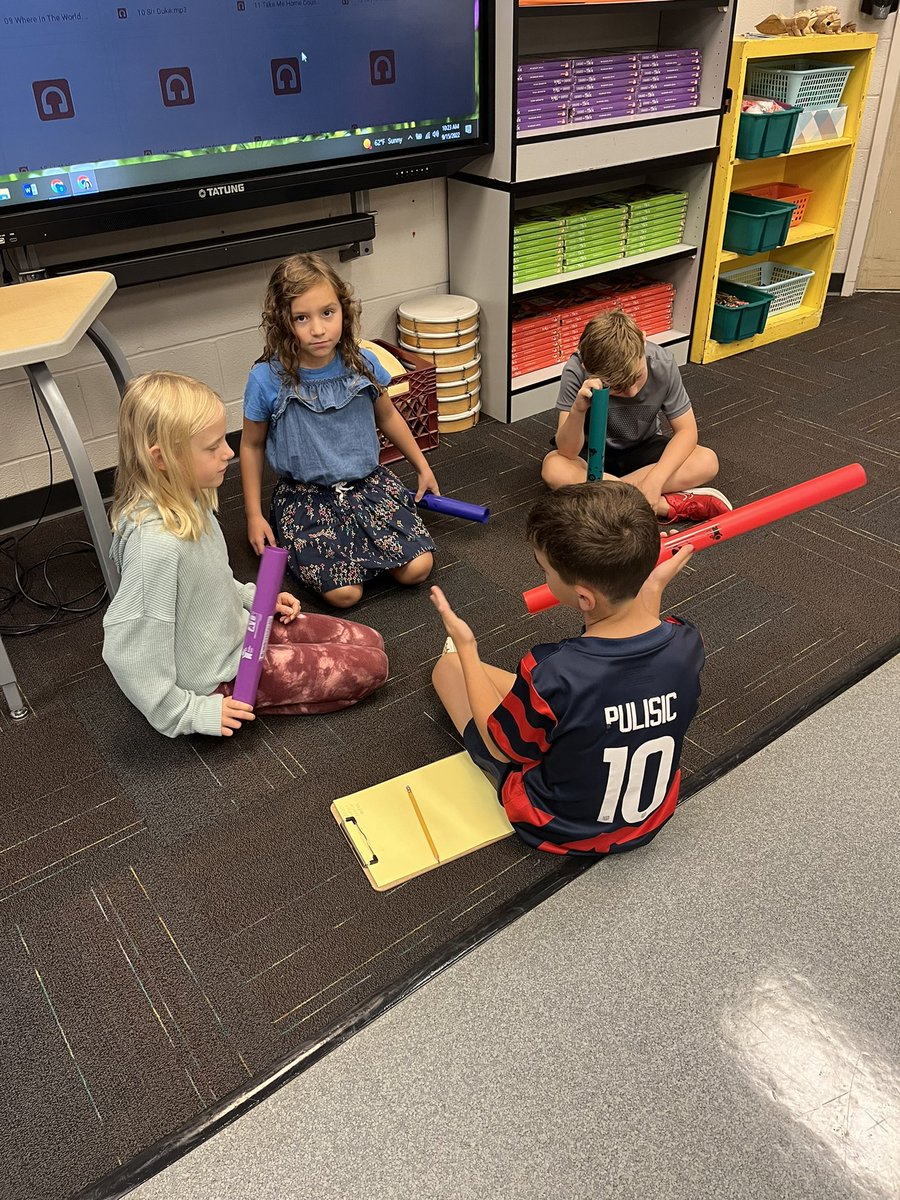 WoEstatesMusic's tweet photo. Composers at work!! 🎶 @Ms_Tudor class created catchy musical jingles w/ boomwhackers. What creative kiddos!! #itsworthit @WESOwls https://t.co/Zdo8hYVu6A