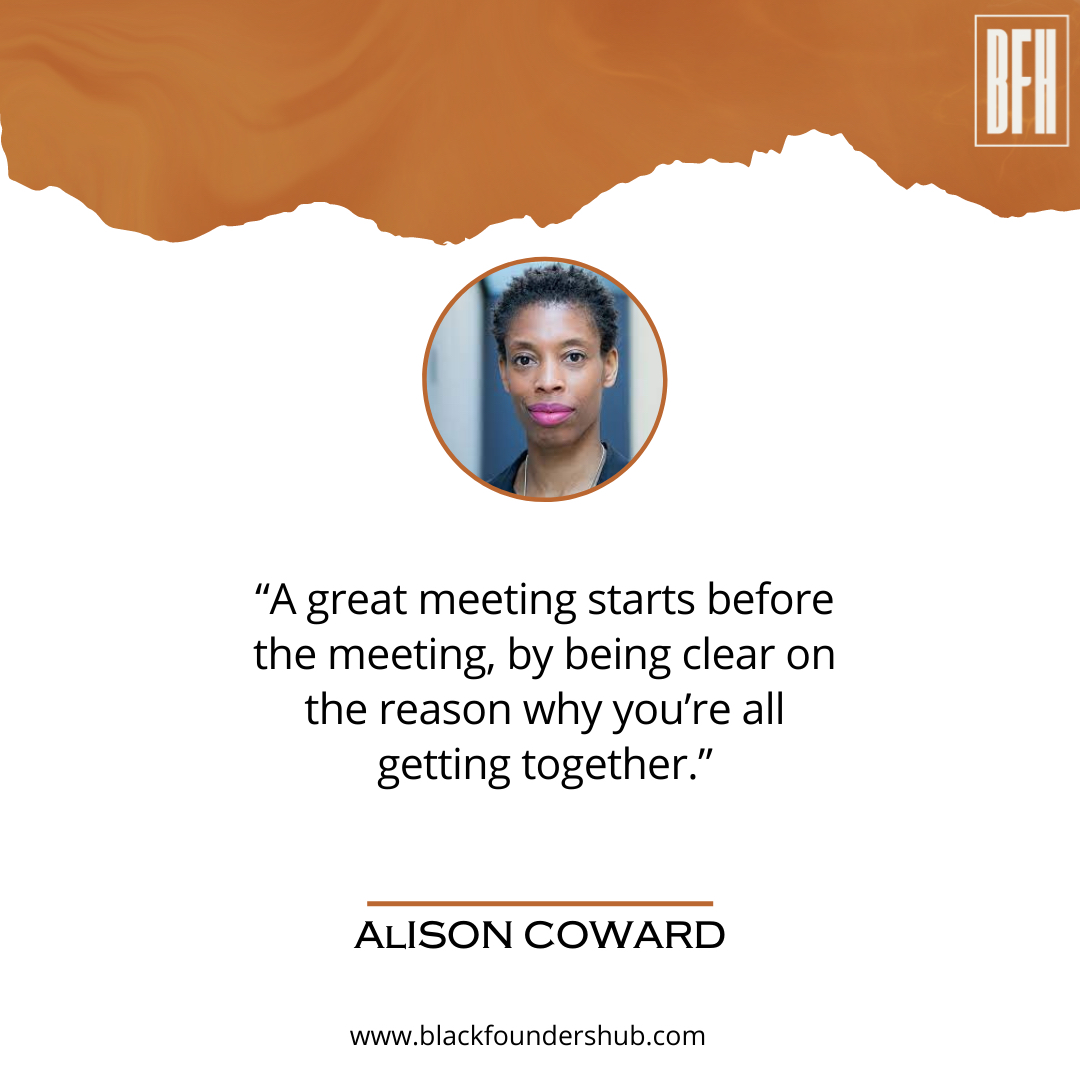 A great meeting doesn't just happen. It starts by outlining a clear agenda to define the purpose &amp; desired outcomes of the meeting. At Black Founders hub, each applicant is consulted to ensure the goals &amp; vision are in sync. For more info visit buff.ly/3UdN9KZ