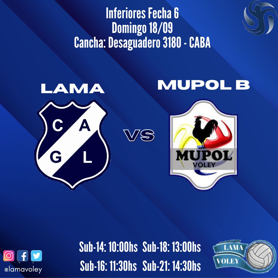 lamavoley's tweet photo. El domingo juega la tira de inferiores por la 6ta fecha de torneo organizado por @metro.voley a partir de las 10:00hs enfrentando al equipo de @mupol.voley. Vamos Lama💙🏐💙
@Lamadridprensa https://t.co/QailtZFauc