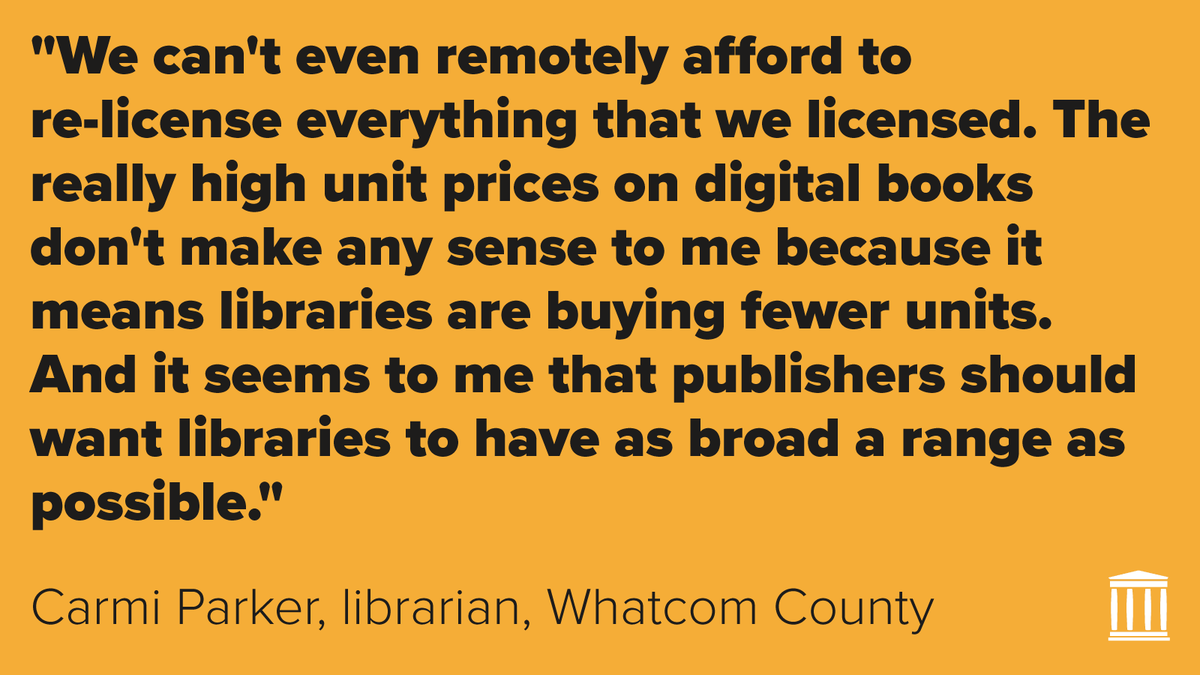 Hear firsthand about the toll of high ebook prices on local libraries in this <a href="/NPR/">NPR</a> piece: npr.org/2022/08/18/111… #EmpoweringLibraries