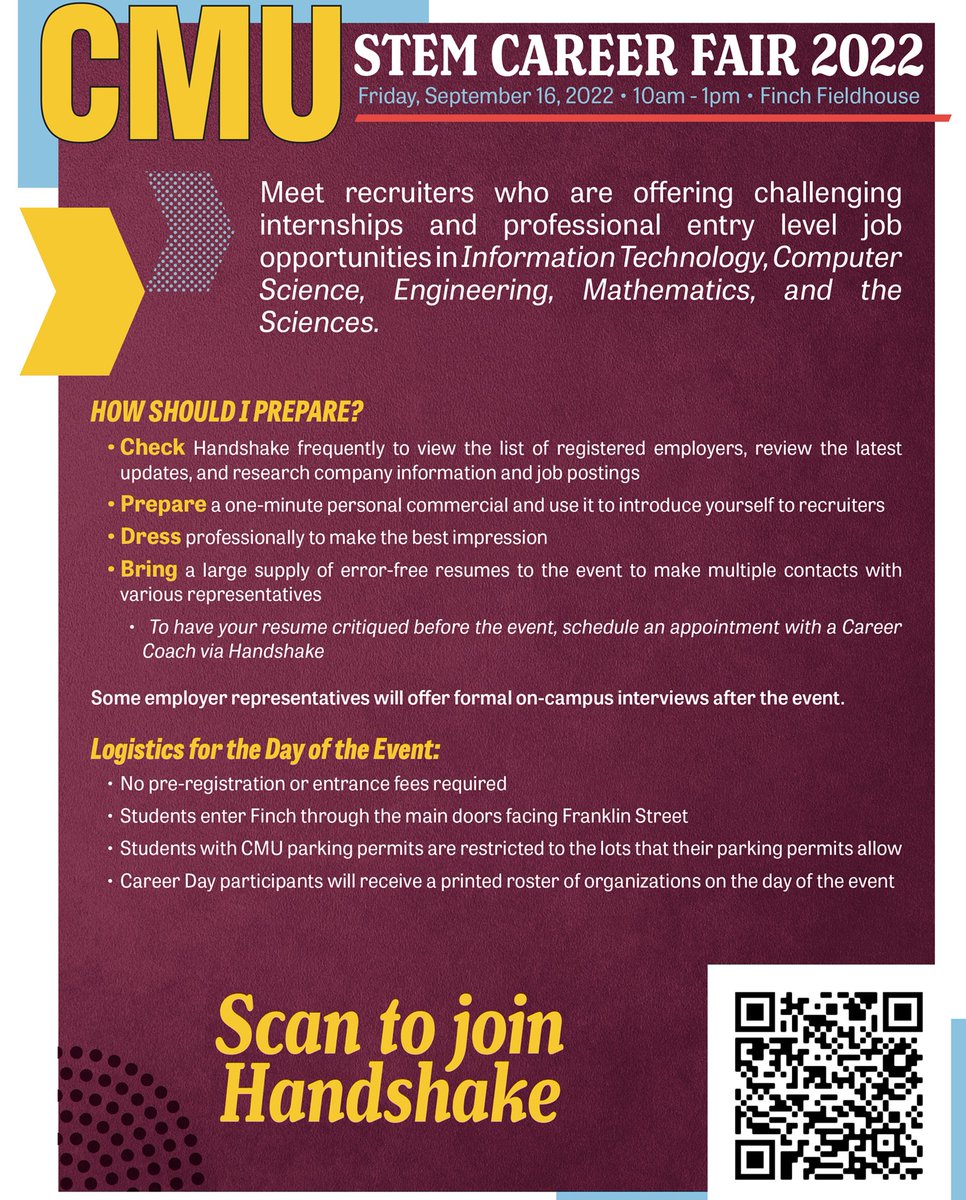 cmichSE's tweet photo. Internships...Jobs...it all starts here! Make sure you join us Friday starting at 10am in Finch. https://t.co/ehpD1L1s0q