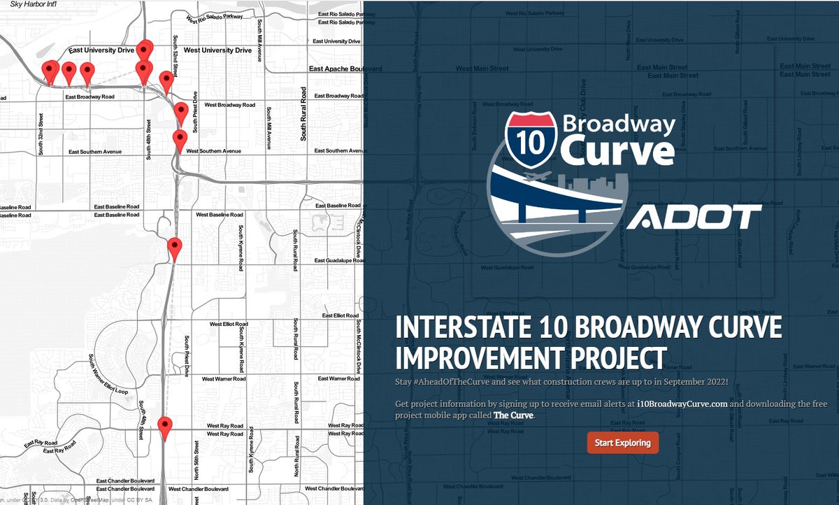 ArizonaDOT's tweet photo. Take a virtual walk through the I-10 Broadway Curve Improvement Project area with our dynamic story map! We’ll show you what construction crews are working on and what’s coming up on the horizon. Story map: https://t.co/zreE8ky5kc 
Stay #AheadOfTheCurve at https://t.co/9RToV9jv5l https://t.co/Y1wCiQ2Sx8