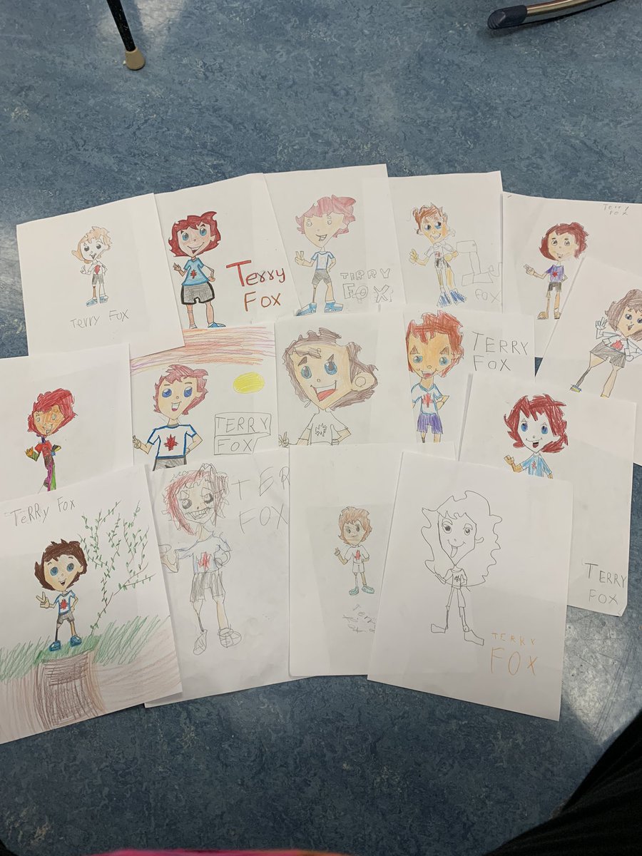 OSGPaddock's tweet photo. This week we have learned a lot about a Canadian hero: Terry Fox. Ask me about my favourite fact. Today we followed a video to draw a cartoon version of Terry.#FreezeKidsTV #TrylikeTerry https://t.co/UvzEBYdeT1