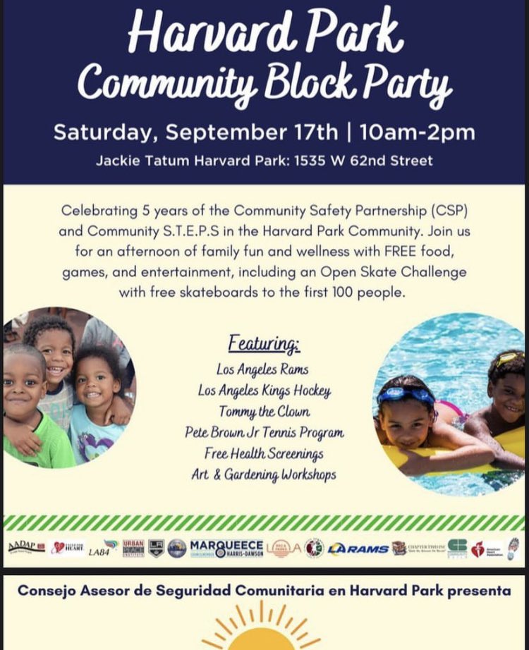 Community_STEPS's tweet image. Come join us at Jackie Tatum Harvard Park Saturday from 10am-2pm!