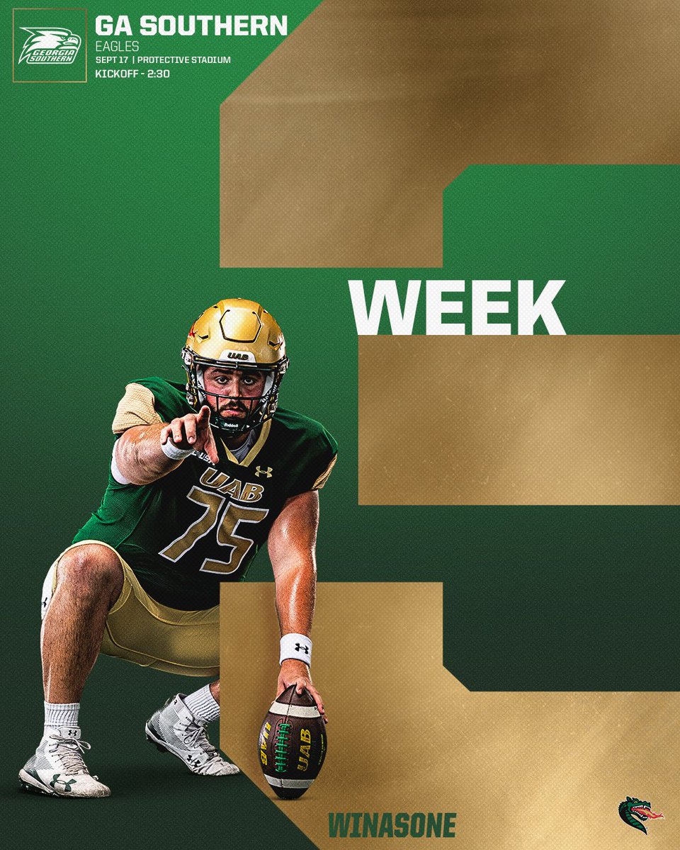 𝐁𝐀𝐂𝐊 𝐇𝐎𝐌𝐄 𝐅𝐎𝐑 𝐖𝐄𝐄𝐊 𝟑

🆚: <a href="/GSAthletics_FB/">Georgia Southern Football</a> 
🗓: Saturday, Sept. 17
📍: <a href="/ProtectiveStdm/">Protective Stadium</a> 
🕒: 2:30 p.m.
📺: <a href="/Stadium/">Stadium</a> 
📻: <a href="/WJOX945/">WJOX 94.5 FM</a> 
🔗: bit.ly/GaSouthernPrev…

#WinAsOne