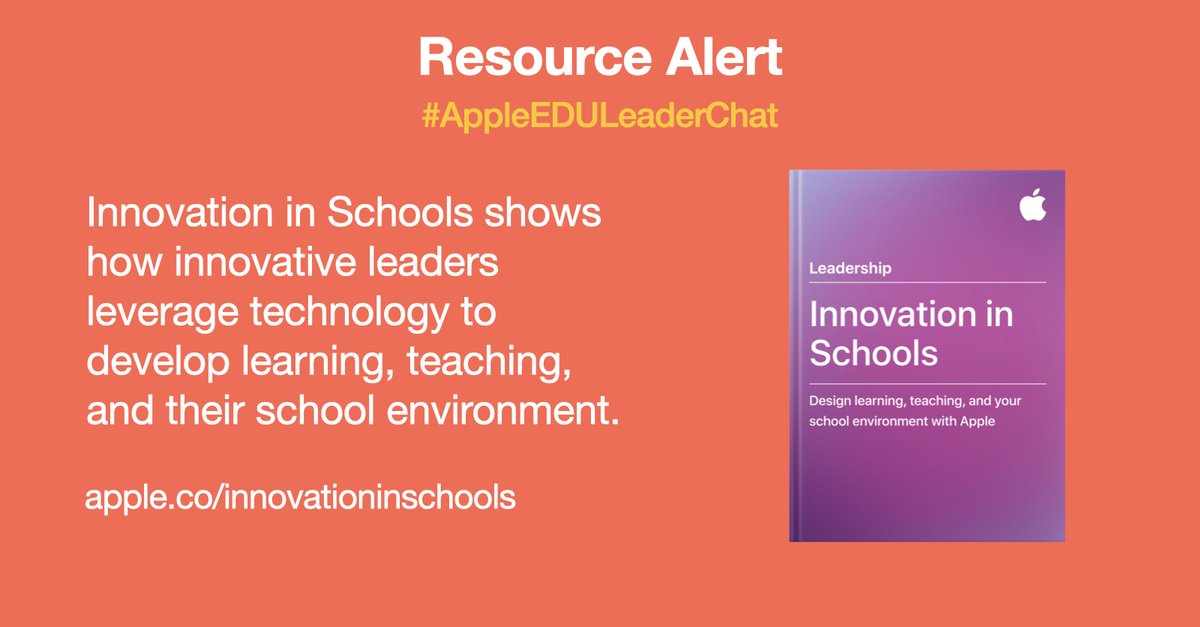 ➡️RESOURCE ALERT:  Apple's Innovation in Schools shows
how innovative leaders
leverage technology to
develop learning, teaching,
and their school environment. #AppleEDULeaderChat
#AppleEduCommunity

➡️apple.co/innovationinsc…