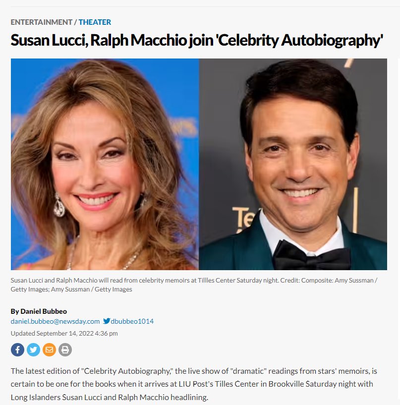 Great piece about our show this coming Sat eve Sept 17 <a href="/TillesCenter/">Tilles Center</a> in <a href="/Newsday/">Newsday</a> thank you <a href="/dbubbeo1014/">Daniel Bubbeo</a> <a href="/Celeb_Autobio/">Celebrity Autobiography</a> see <a href="/ralphmacchio/">Ralph Macchio</a> <a href="/Susan_Lucci/">Susan Lucci</a> <a href="/macantone/">Mario Cantone</a> <a href="/AlanZweibel/">Alan Zweibel</a> <a href="/CarolineAaron1/">Caroline Aaron</a> tix celebrityautobiography.com