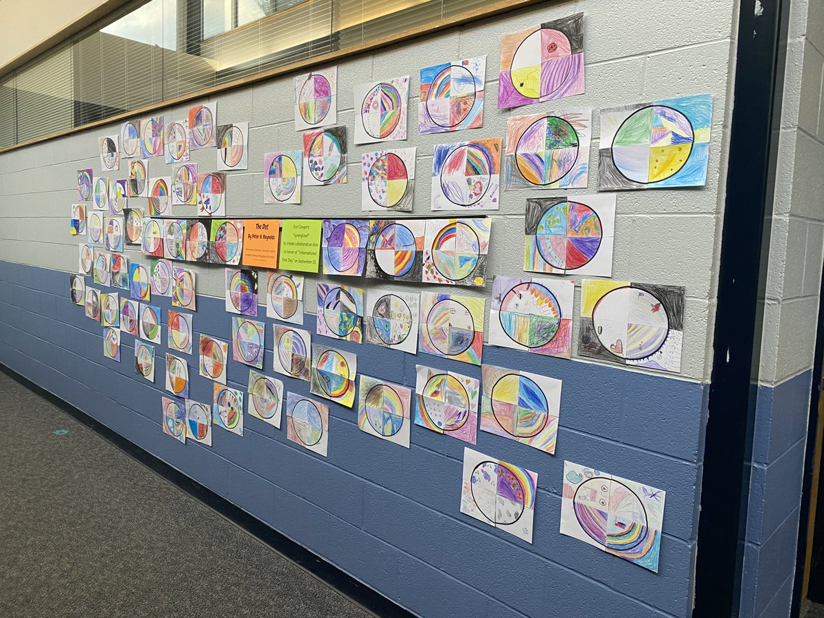 AtkinsonElem's tweet photo. Sep. 15 is International Dot Day! After reading the story "The Dot" by Peter Reynolds in library, our Cougars #synergized to create their very own collaborative dots. Upper grades even got to partake in a tower-building STEM challenge. 

We 💙 reading!

#WeAreATK🐾 https://t.co/31JOD5HN8A
