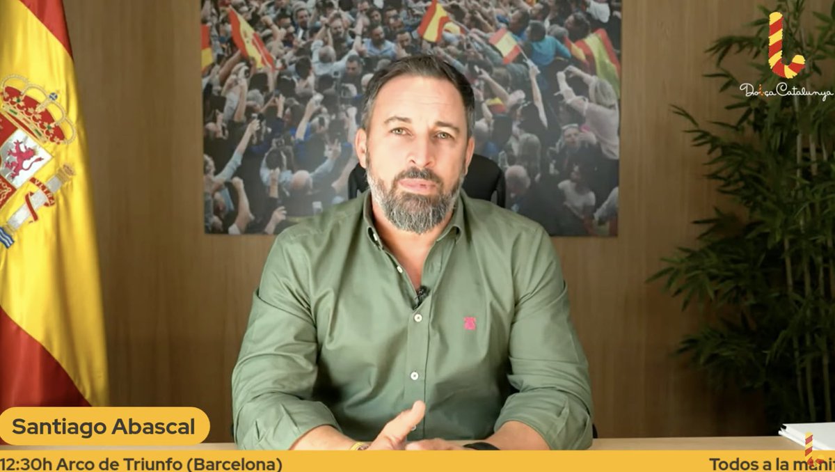DolcaCatalunya's tweet photo. "Acudiré a la manifestación del 18-S como español y como vasco que ha tenido que padecer esas discriminaciones lingüísticas en su tierra"

(@Santi_ABASCAL de @vox_es en directo) https://t.co/yDt6lNgI70