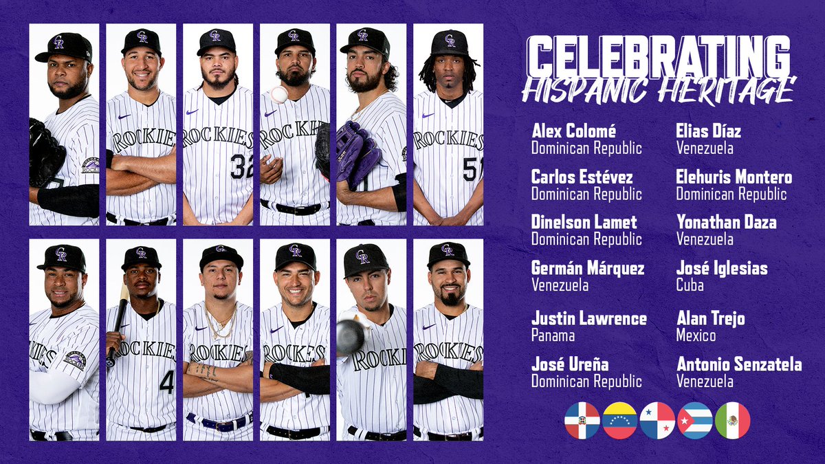 Rockies's tweet photo. Join us in celebrating Hispanic Heritage Month! 🇩🇴🇻🇪🇵🇦🇨🇺🇲🇽

#HispanicHeritageMonth https://t.co/OHnMXdaep3