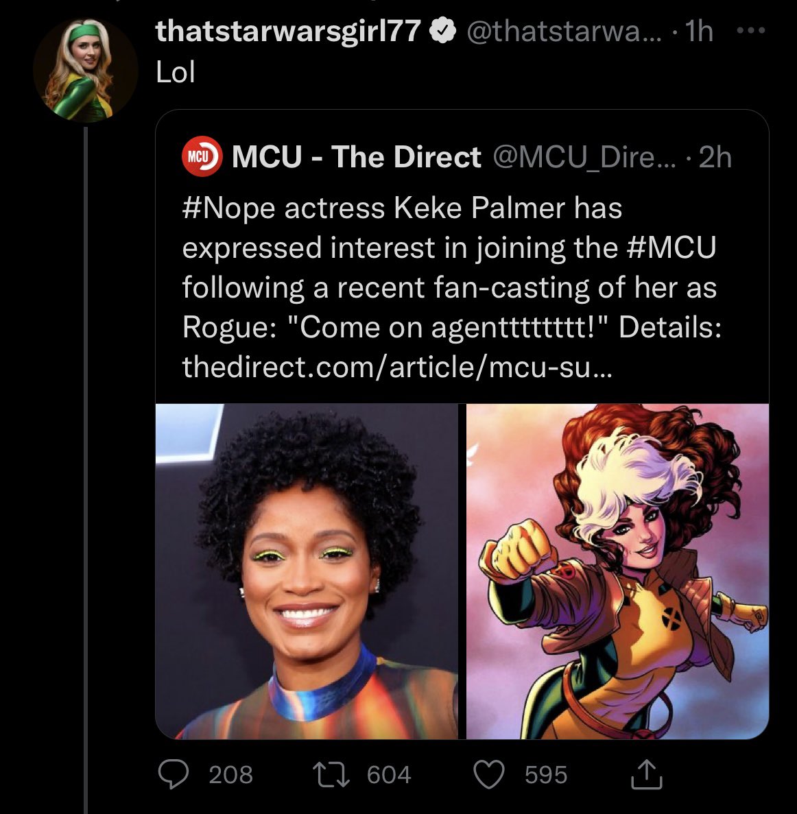 thejstoobs's tweet photo. This may come as a surprise to that Star Wars girl but it takes more than a party city wig &amp; a deviantart level of photoshop skills to pull off a character like Rogue. Don’t be mad just because Keke’s got the charisma &amp; you don’t https://t.co/sJVpe4qX6U