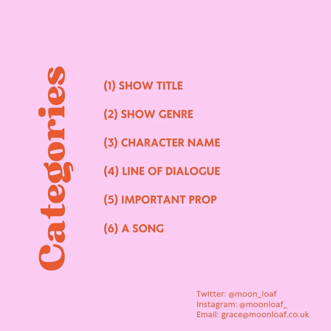 moon_loaf's tweet photo. HOW TO GIVE US SUGGESTIONS FOR SUNDAY'S CHARITY FUNDRAISER SHOW!! [A 🧵]

Here are the 6 categories of suggestions we'd LOVE you to send to us, plus an example https://t.co/ckJS7THPeI