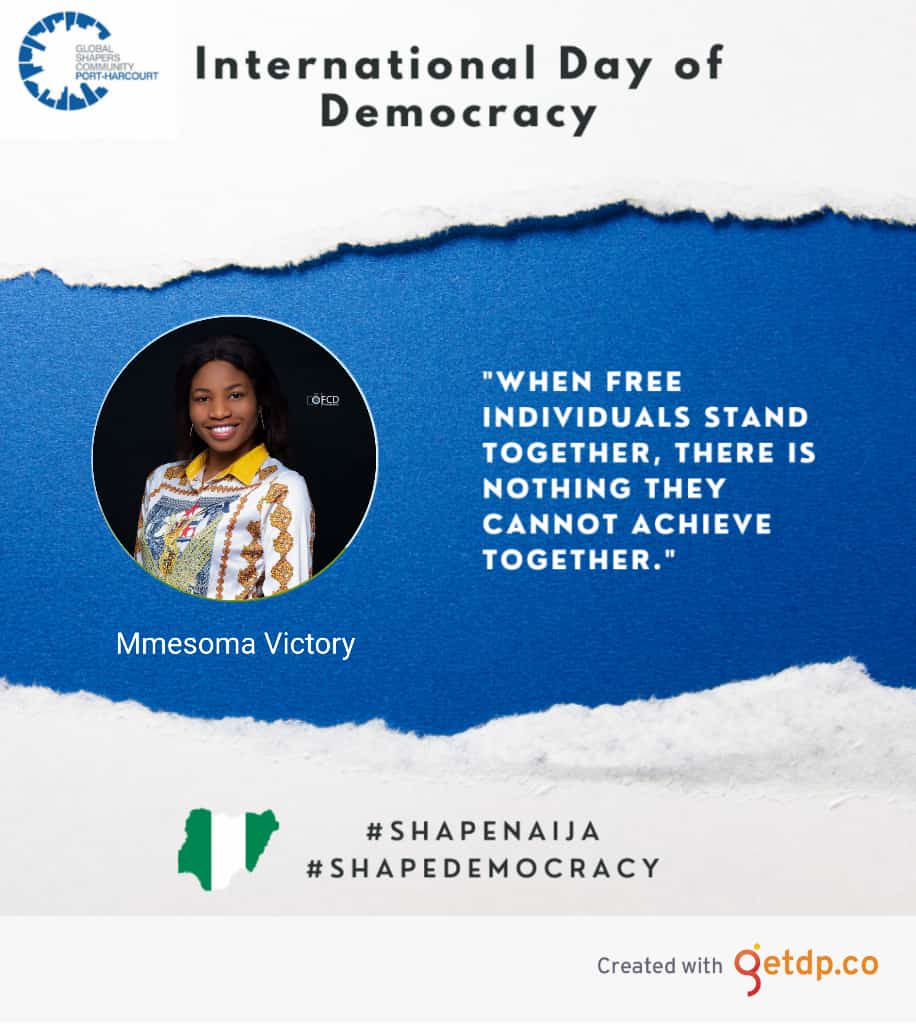 phglobalshapers's tweet photo. All @globalshapers Hubs in Nigeria has decided to embark on a collective social media campaign. Kindly RTπ₯
#InternationalDayofDemocracy #ShapePortharcourt #ShapeNaija
#ShapeDemocracy #phglobalshapers https://t.co/Ds9ESWwbjC