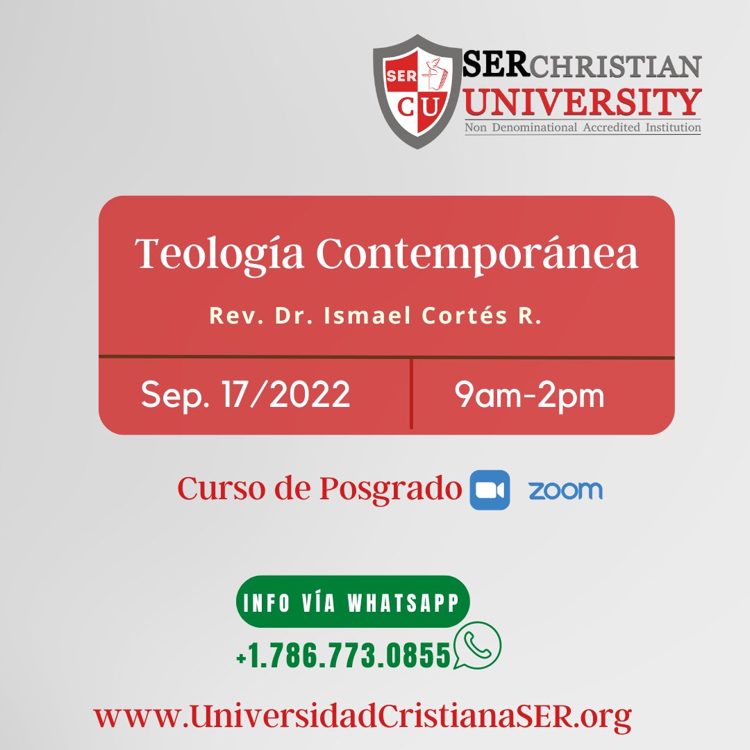 universidadser's tweet photo. Teología Contemporánea - Curso Online
✅ Sáb. 17 de Septiembre
✅ Ponente: Dr. Ismael Cortés

Enlace de ingreso al zoom vía WhatsApp. 1 (786) 773-0855
o siga el enlace
👇👇👇👇
https://t.co/YQ8a9skICV 

 Te Esperamos. #UniversidadCristianaSER #UNISER https://t.co/H7FgyllaB9