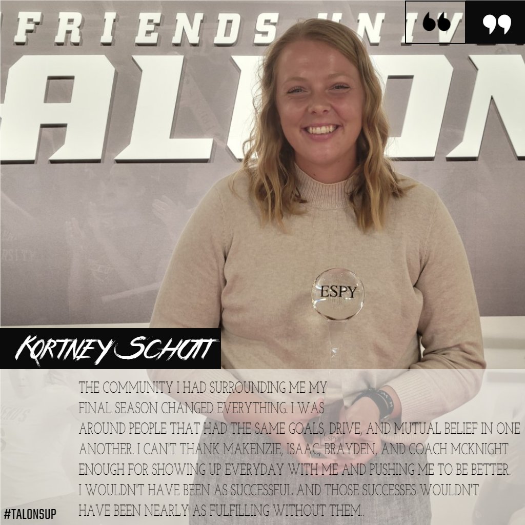 FriendsFalcons's tweet photo. .@kortney_schutt on the main key to her breakout senior season that culminated in her receiving the ESPY award for Small College Female Athlete of the Year today ...
#TalonsUp https://t.co/B42gXs6bUZ