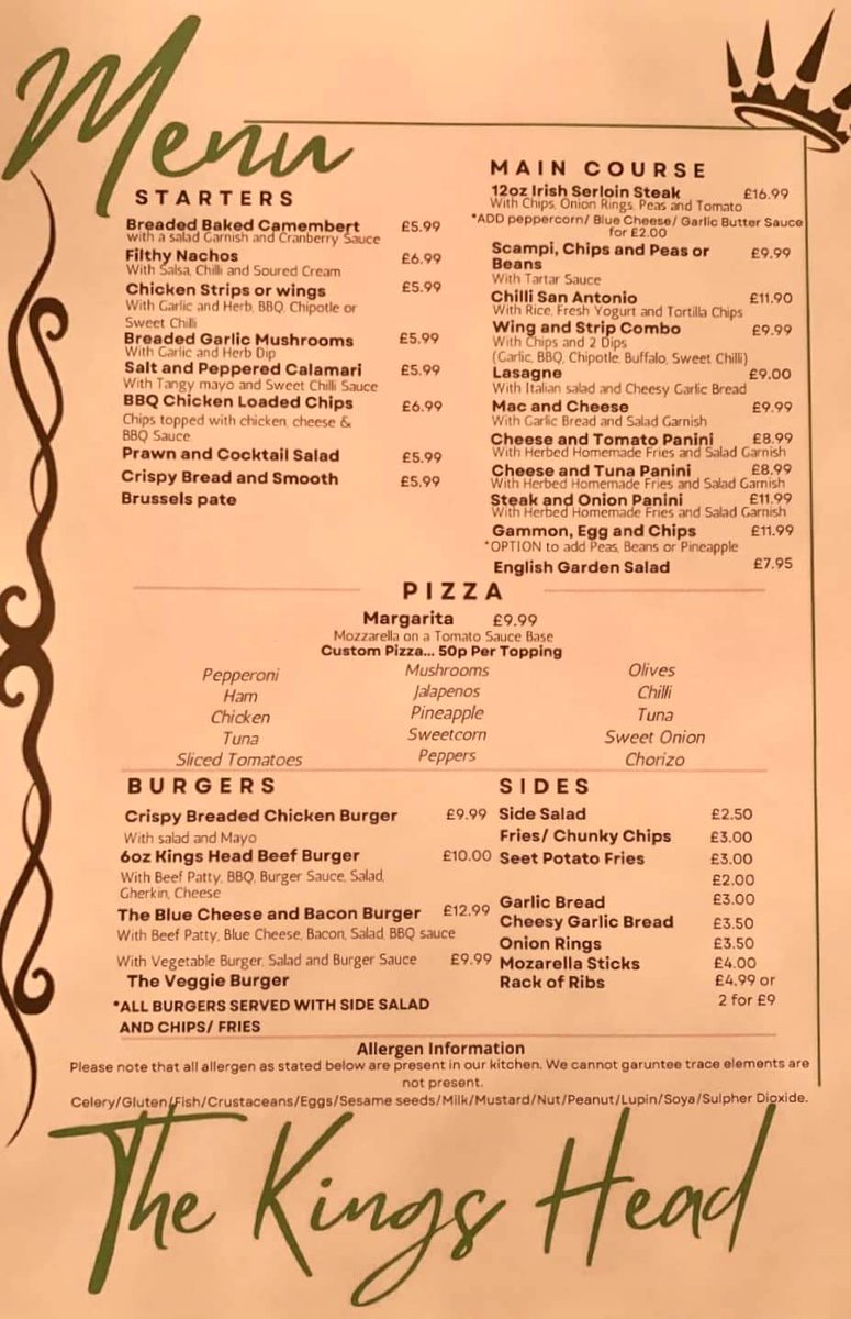 KingsHeadGC's tweet photo. NEW MENU

Summer is leaving us, come &amp; relax in our warm friendly environment with a delicious meal from our Autumn menu. 

Main Menu Serving
Thursday-Friday 4pm - 9pm
Saturday 12pm - 9pm

Exclusively Roasts on Sundays 1pm-5pm https://t.co/rDw84J2Gx1