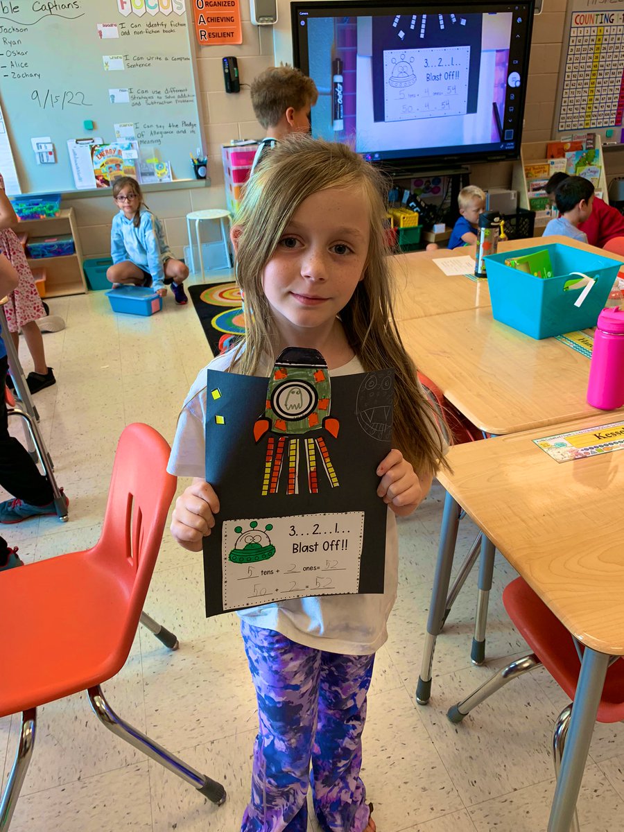 _MsFigueroa's tweet photo. Today in second grade we sorted fiction and non-fiction books using our extra scholastic flyers and made base ten rocket ships - the one shown is a Halloween themed one! #nokesvilletigers https://t.co/qL9moX2OFp