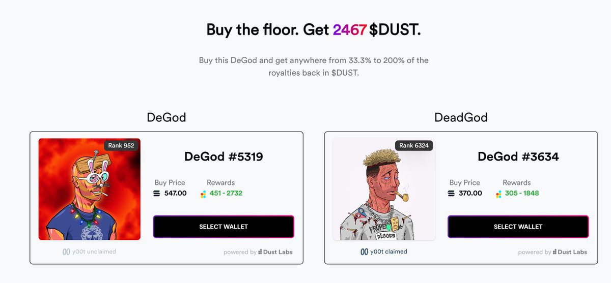 CryptothBird's tweet photo. Still up and running. imo we don't talk enough about that. Up to 2732 $DUST to be won by buying @DeGodsNFT NFT floor... https://t.co/dn6OvbYN8E