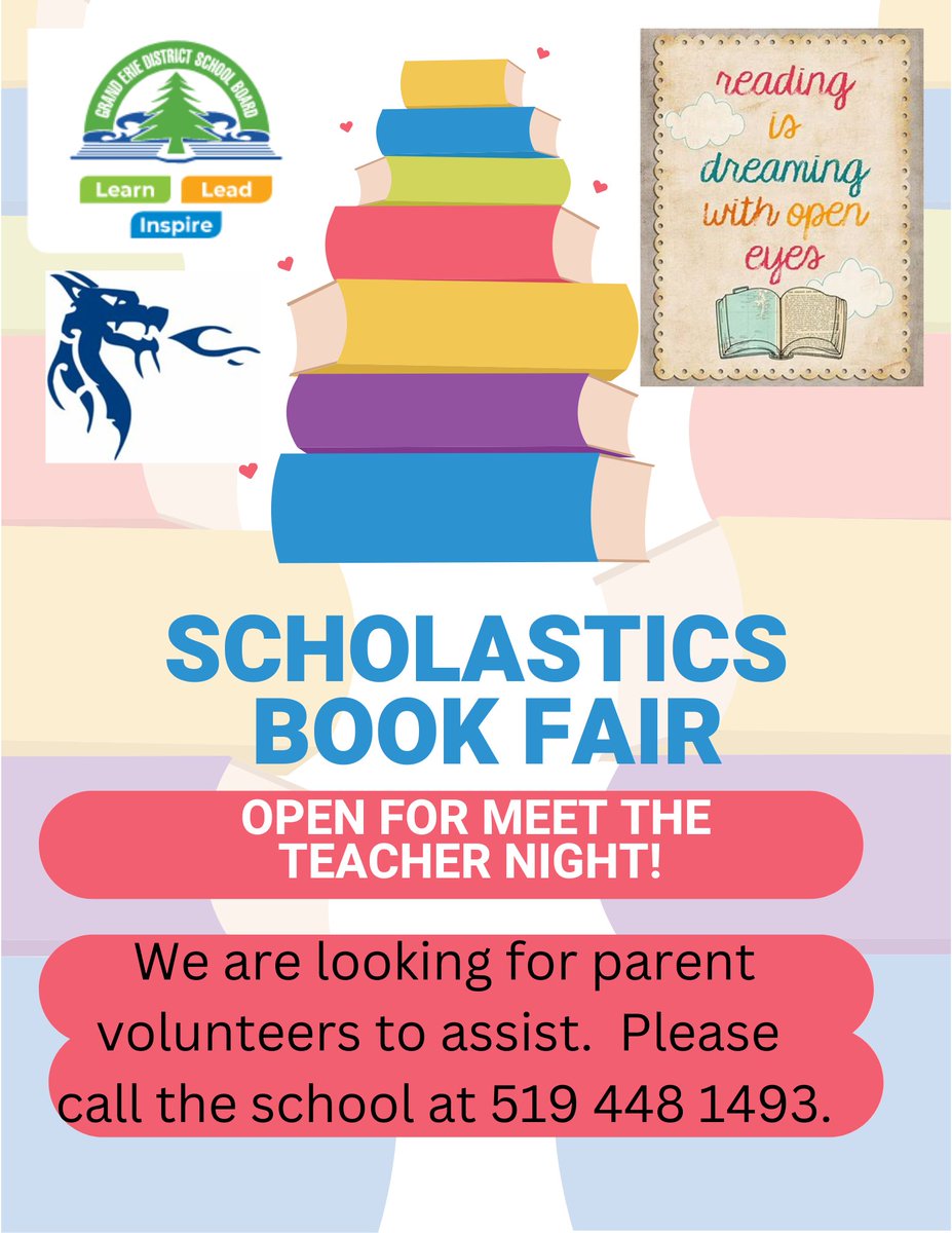 It's coming! <a href="/StGeorgeGerman1/">St. George-German PS</a> school is hosting an in-person @Scholastics📚Book Fair!! Come and join us on our🐉Meet the Teacher night on Thursday, September 22nd.🗓️<a href="/GEDSB/">Grand Erie District School Board</a>